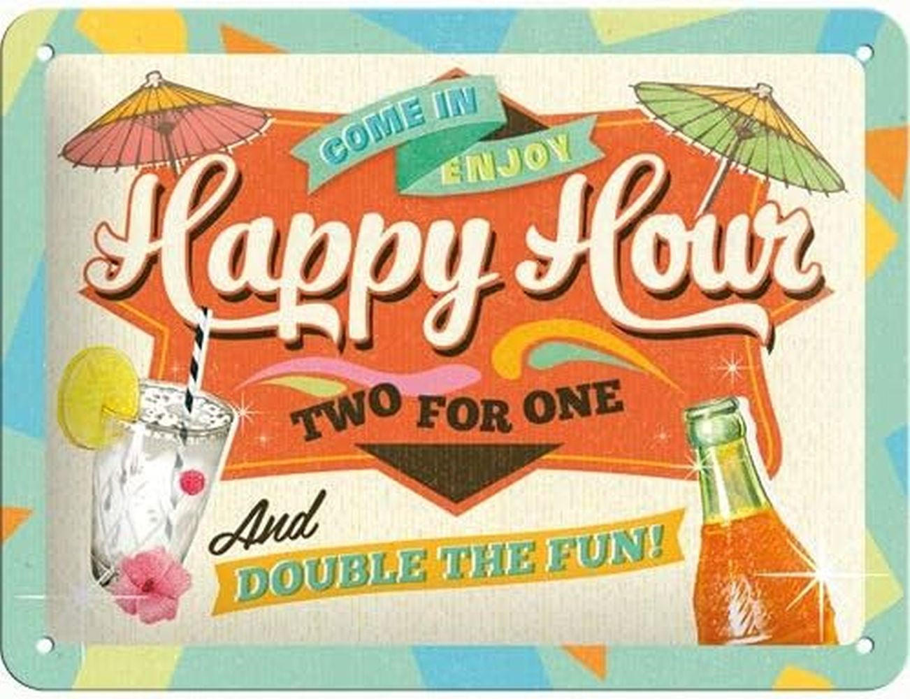 BLECHSCHILD 15/20 cm Happy Hour - Multicolor, Metall (20/15/0.5cm) - Nostalgic-Art