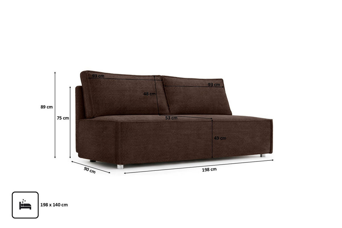 SCHLAFSOFA Mit Bettkasten DUO, Stoff Poso, Braun - Braun, Holz (198/89/90cm) - Kaiser Möbel