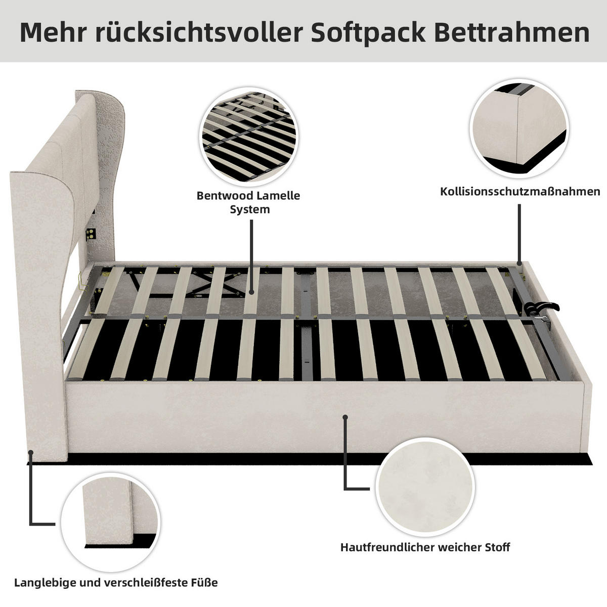 POLSTERBETT 160/200 cm in Beige Stoff - Beige, Holzwerkstoff/Textil (160/200cm) - WISHDOR