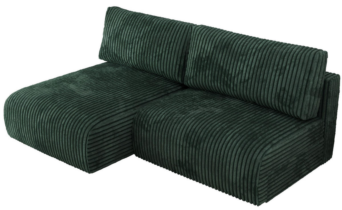 ECKSCHLAFSOFA VIVO L Grün Cord - links - Schwarz/Grün, Kunststoff/Textil (223/150cm) - MKS