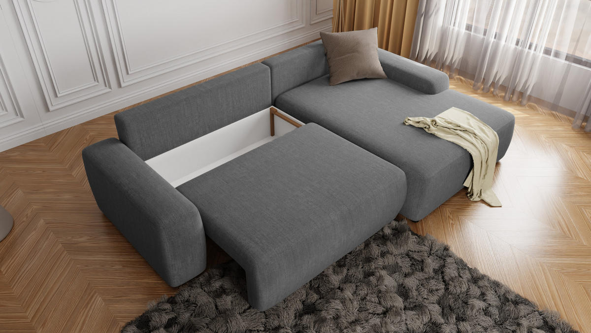 ECKSOFA Lopez Grau Samt-Stoff - Schwarz/Grau, Holz/Kunststoff (264/162cm) - S-Style Möbel