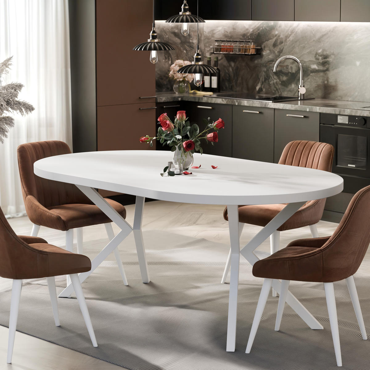 AUSZIEHTISCH MILTON 90-166/76 cm mit Metallgestell, Weiß / Arktisweiß - Weiß, Holzwerkstoff/Metall (90/90/76cm) - Idohome