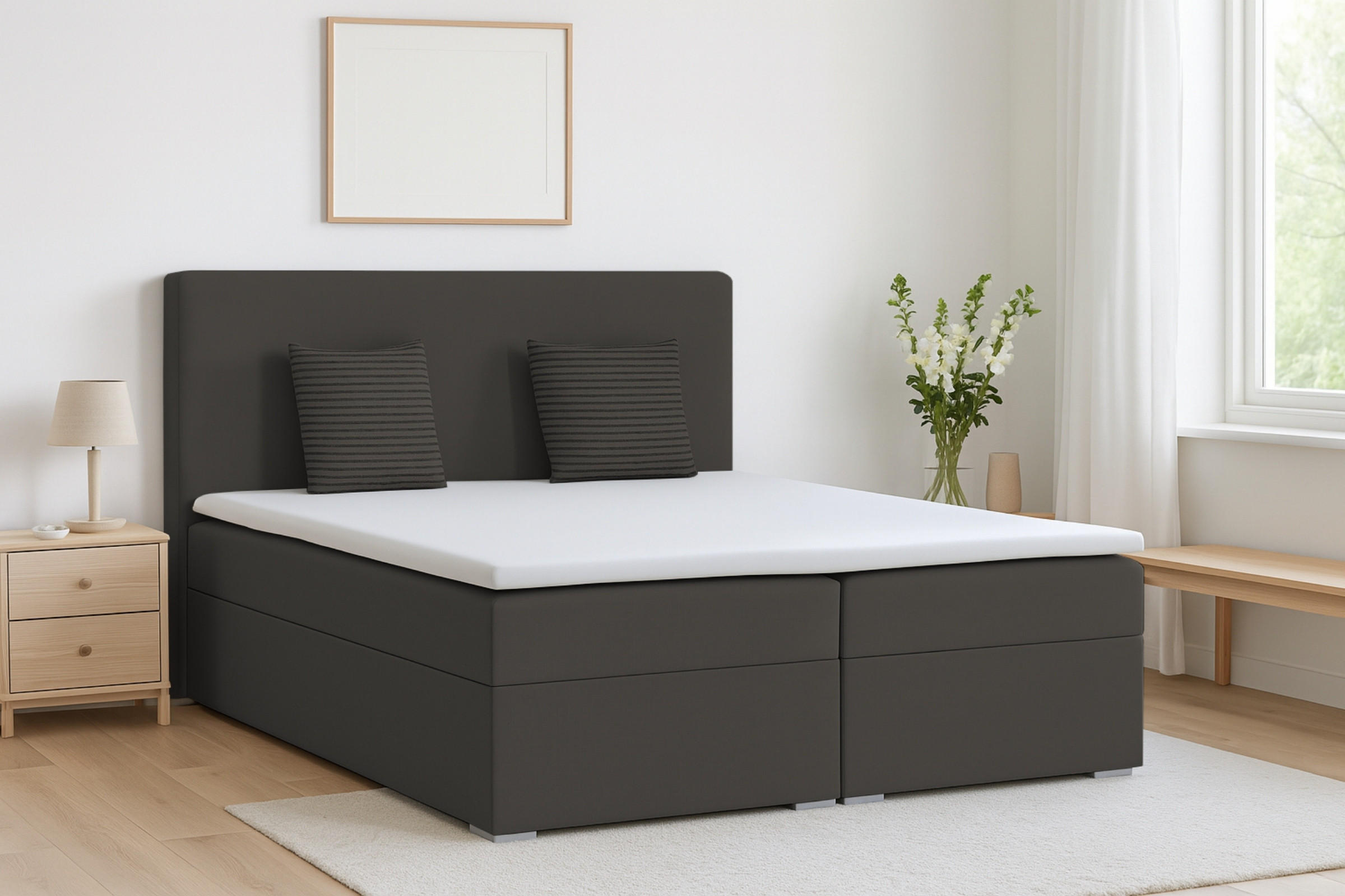 BOXBETT BASIC 180/200 Velours Anthrazit mit Taschen-Federkernmatratzen 7 Zonen H4 - Anthrazit, Holz/Holzwerkstoff (180/200cm) - Deine Möbel 24