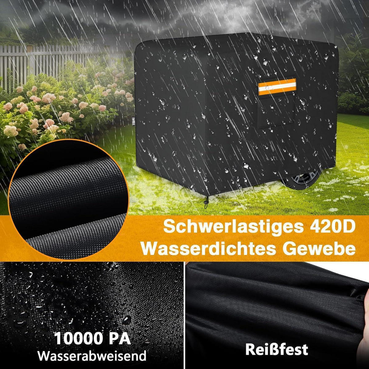 GENERATORABDECKUNG 66 x 51 x 51 cm Wasserdicht mit Aufbewahrungstasche - Schwarz, Textil (51/51/66cm)