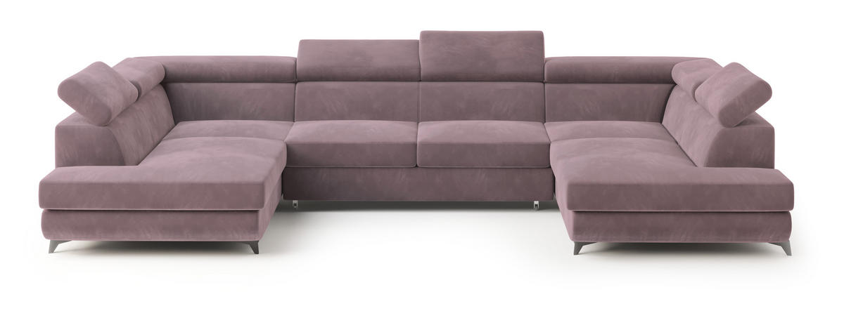 WOHNLANDSCHAFT VINTESSA Lila Velours-Stoff mit Schlaffunktion - Lila, Holz (323/89/190cm) - MASSENO