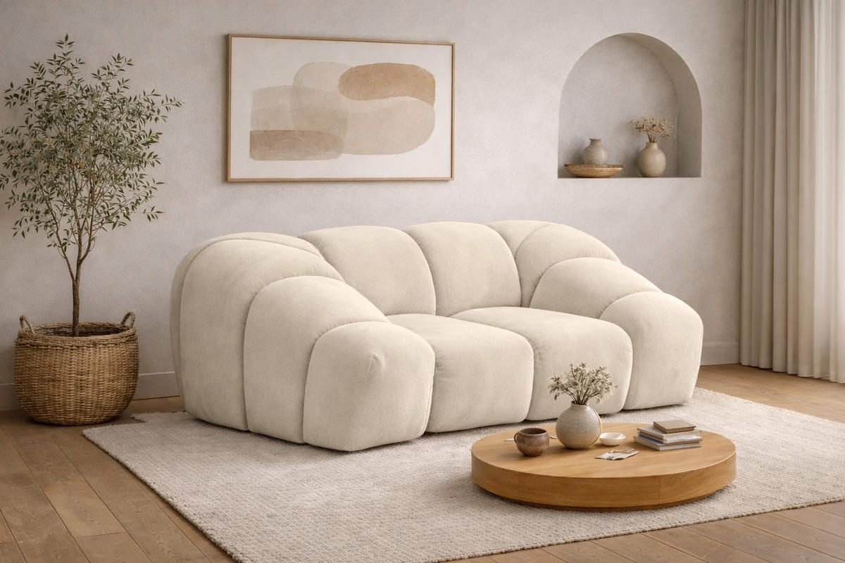 SESSEL modular, Veloursstoff Bluvel, Creme, CROISSANT - Creme, Holz (168/72/115cm) - Kaiser Möbel