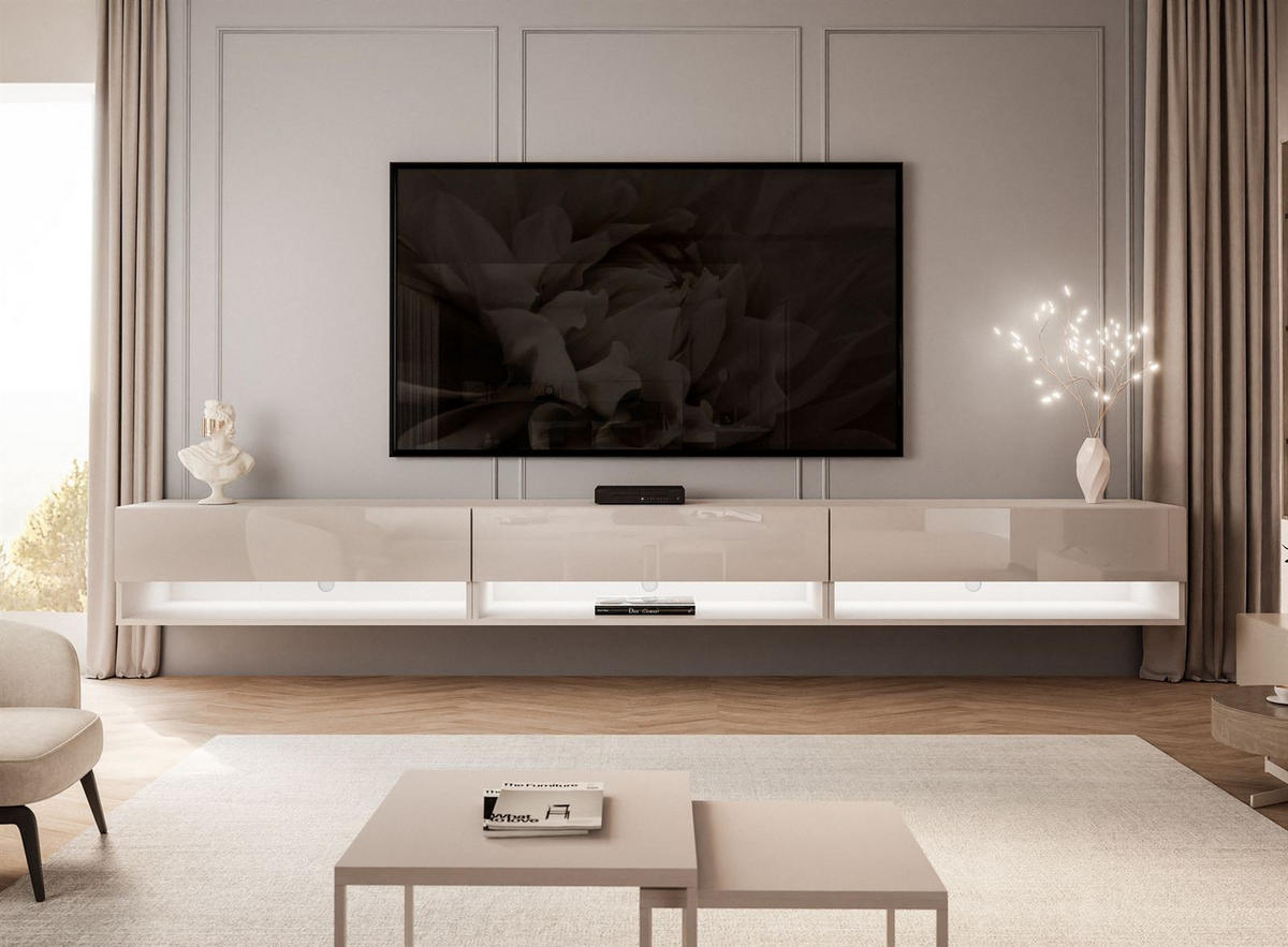 HÄNGESCHRANK TV-Möbel CALANTE 270 cm mit LED-Beleuchtung - Beige, Holzwerkstoff (270/30/35cm) - Lookway
