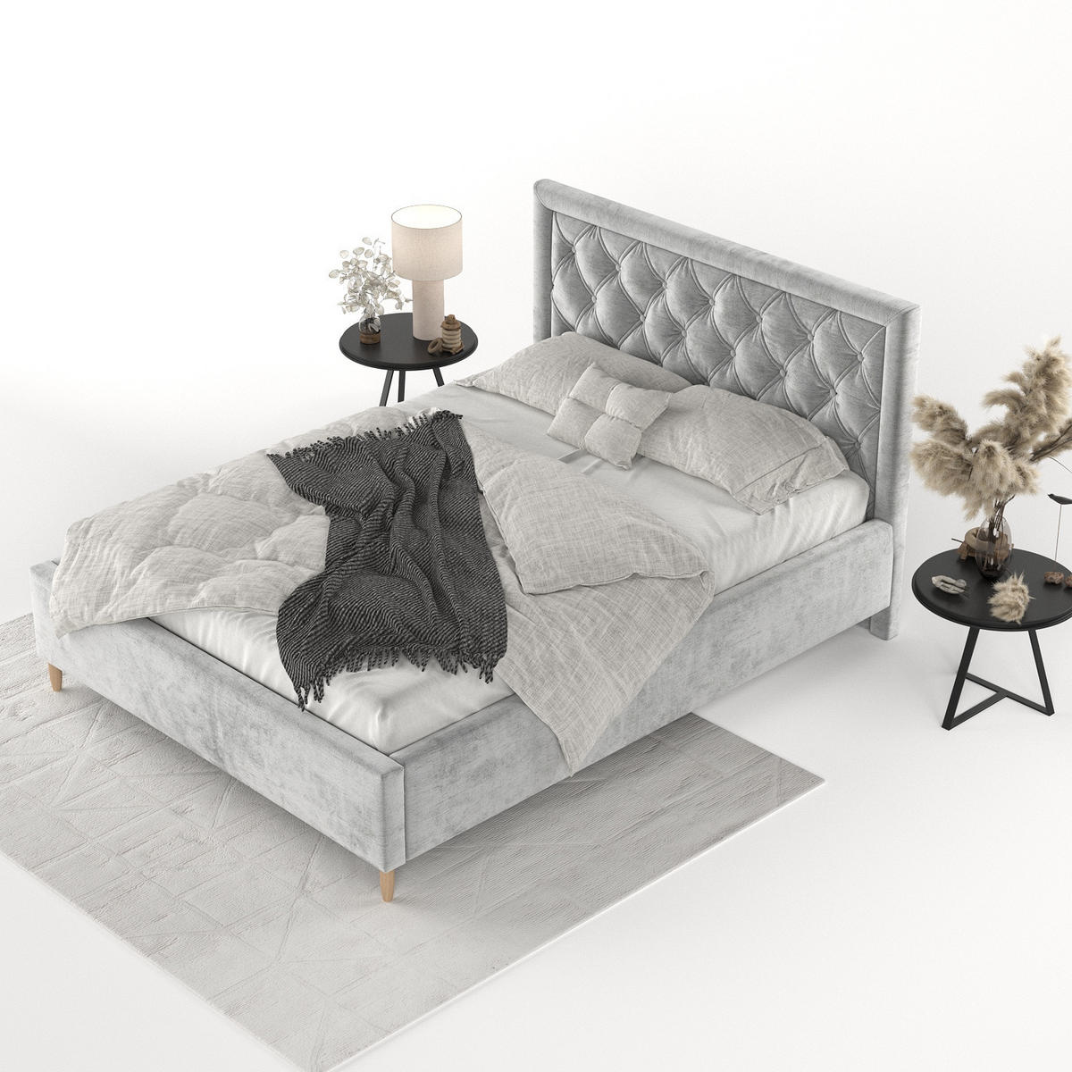 POLSTERBETT Lido 120/200 cm Hellgrau im Lotta Stoff - Hellgrau/Naturfarben, Holz/Holzwerkstoff (120/200cm) - AltaBeds