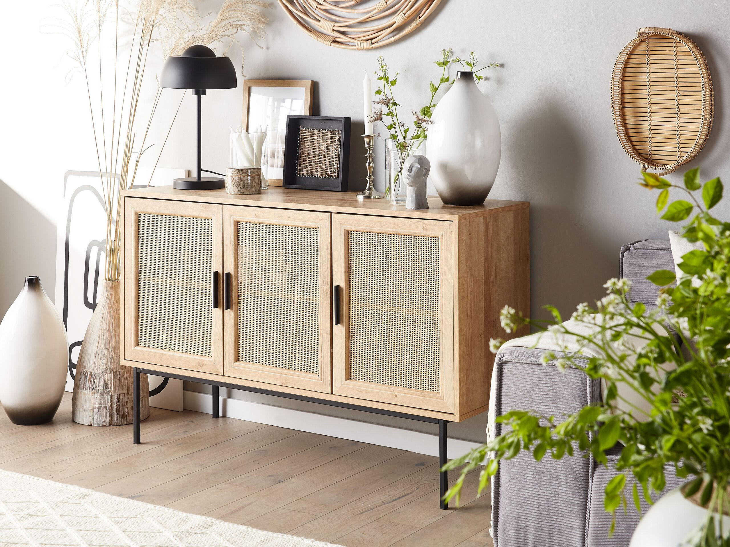 SIDEBOARD Heller Holzfarbton Pasco - Hellbraun/Schwarz, Holzwerkstoff (120/76/40cm) - Beliani