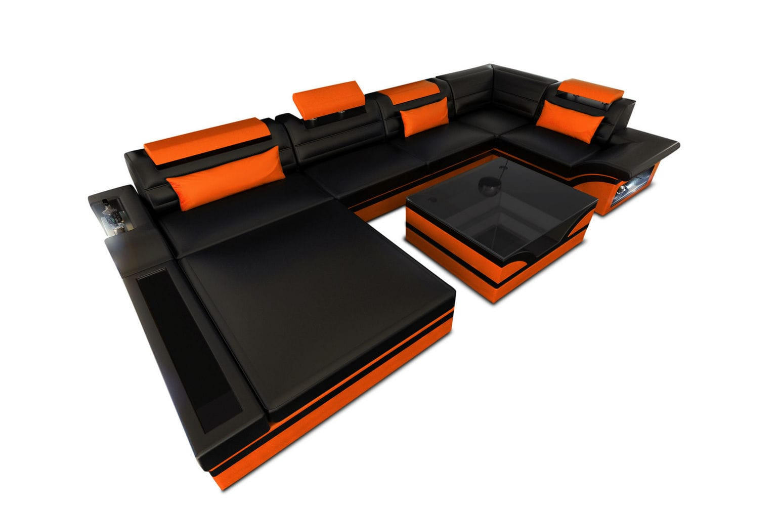 SOFA Mezzo U Schwarz Orange Ledermix - Schwarz, Textil (372/78/214cm)