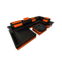 SOFA Mezzo U Schwarz Orange Ledermix - Schwarz, Textil (372/78/214cm)