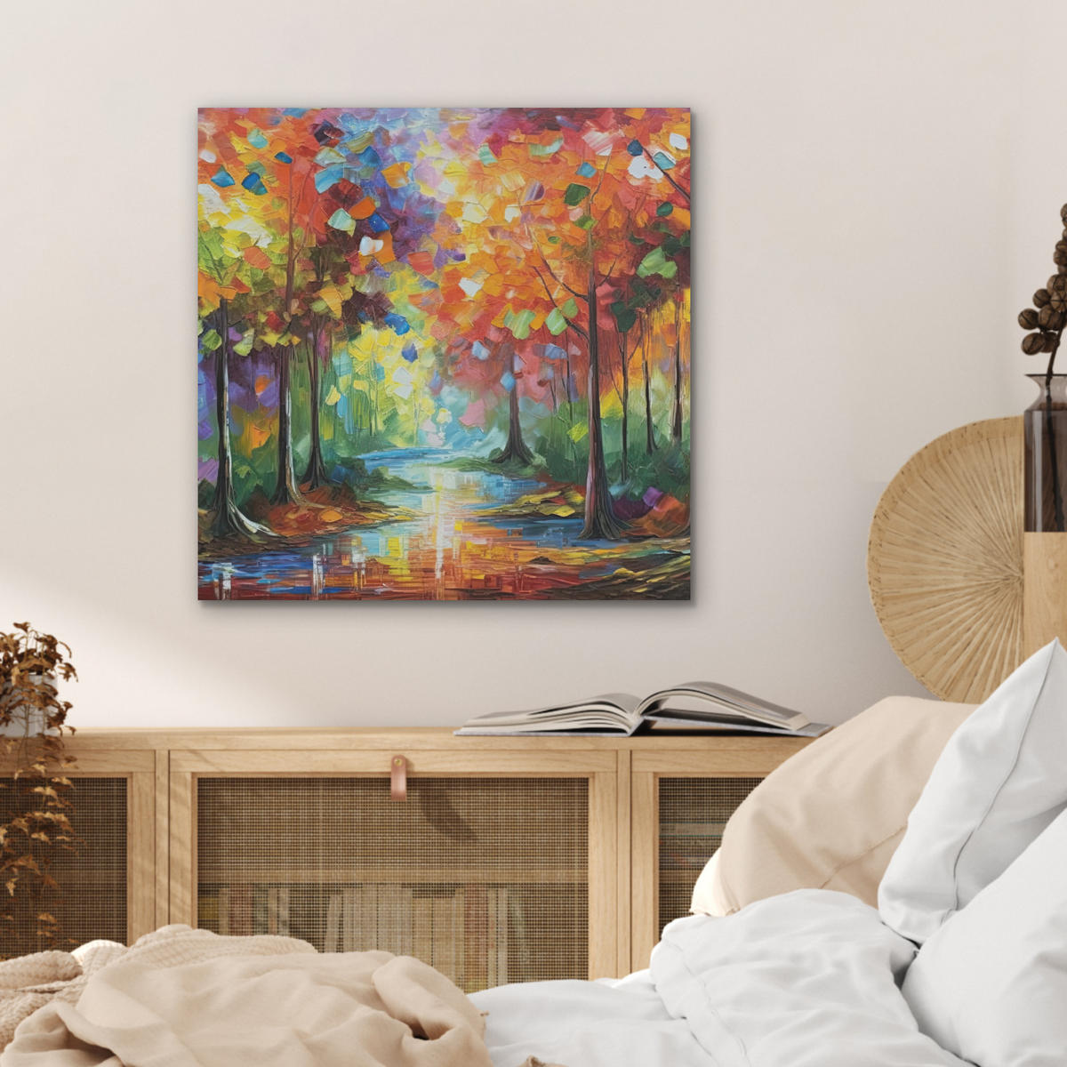 AKUSTIKBILD Landschaft - Wald - Farben - Natur Wandbilder 60x60 cm - Multicolor, Kunststoff (60/60/0.9cm) - MuchoWow