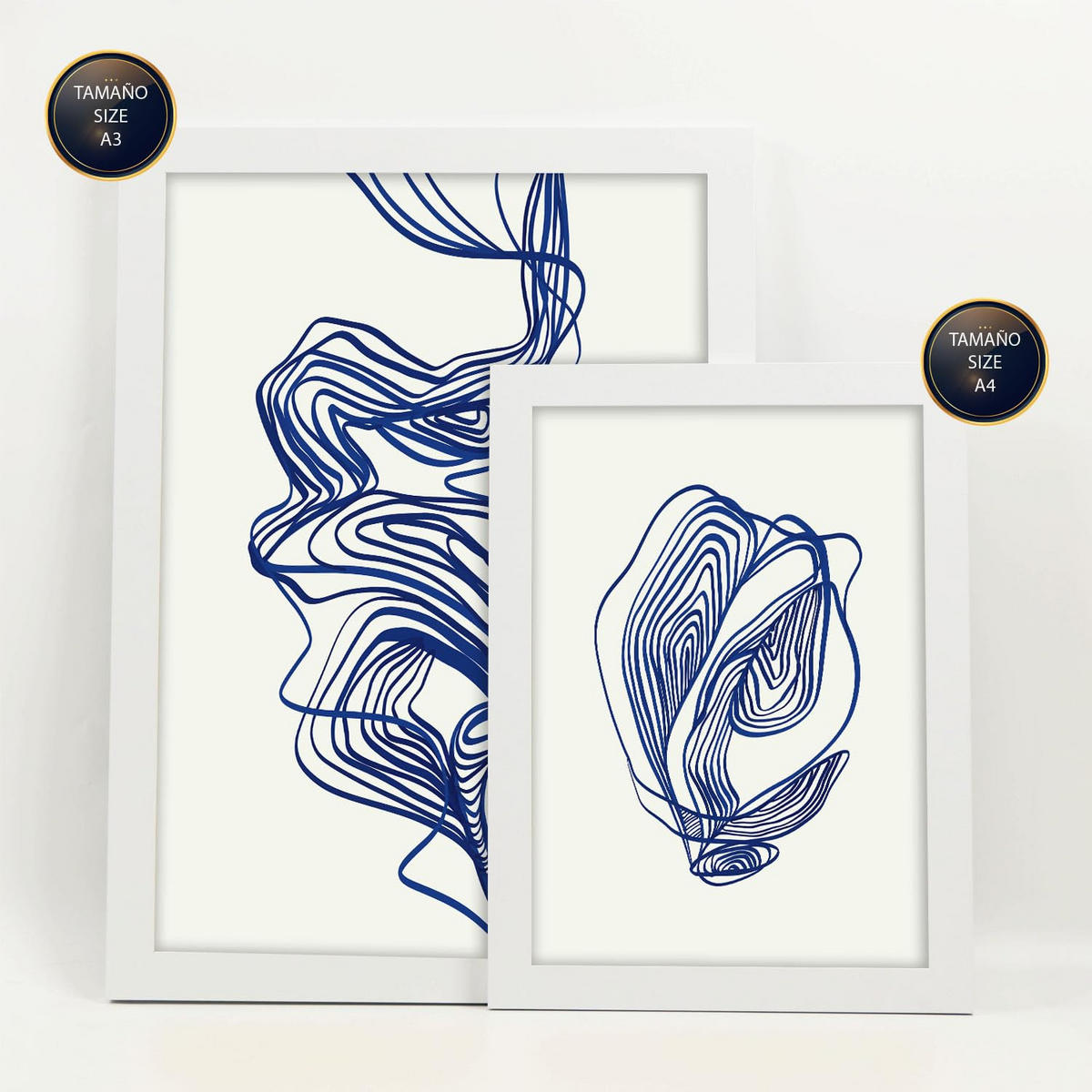 POSTER Set Mit 6 Verlockend Schrägen In Form Abstracts Ästhetische Dekorative Gemälde Für Ihr Wohnzimmer, Schlafzimmer, Zuhause A3 & A4 Weißer Rahmen - Weiß, Papier (29/3cm) - Nacnic