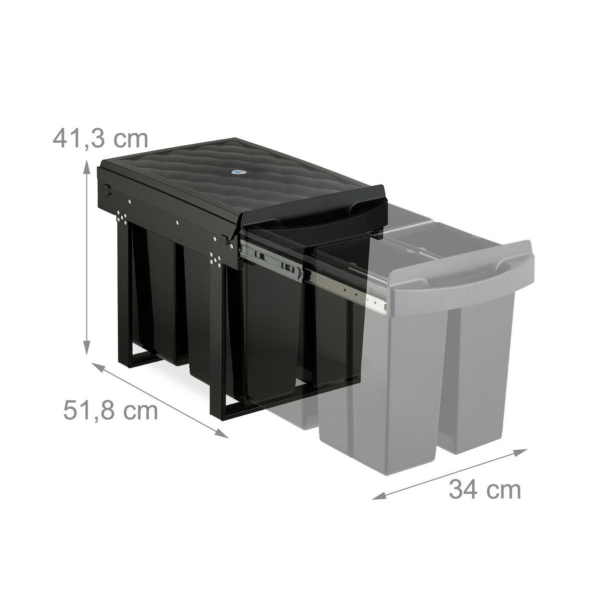 EINBAUMÜLLEIMER - Schwarz, Kunststoff/Metall (34/41.3/51.8cm) - Relaxdays