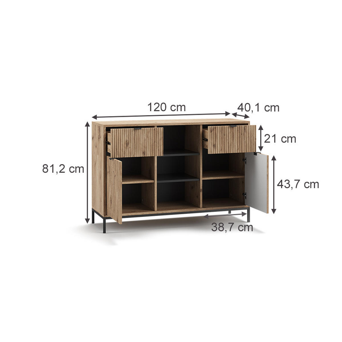 KOMMODE Eliza Viking Oak 120 x 81.2 cm mit 2 Schubladen und 2 Türen - Eichefarben, Holzwerkstoff (120/81.2/40cm) - Vicco