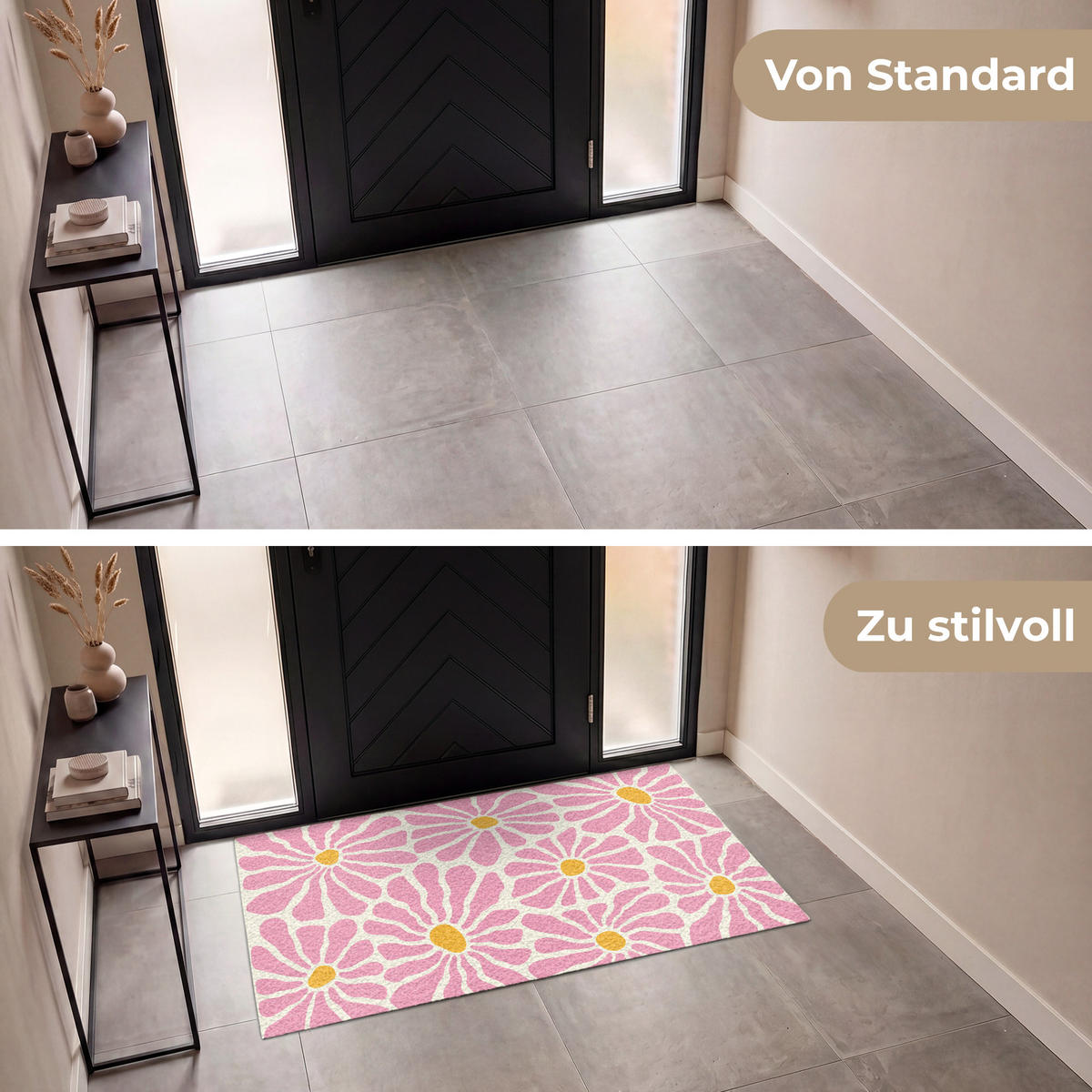 ROHOŽKA Kvety - vzor - ružová - béžová - oranžová 150x90 cm - ružová, plast (150/90cm) - MuchoWow