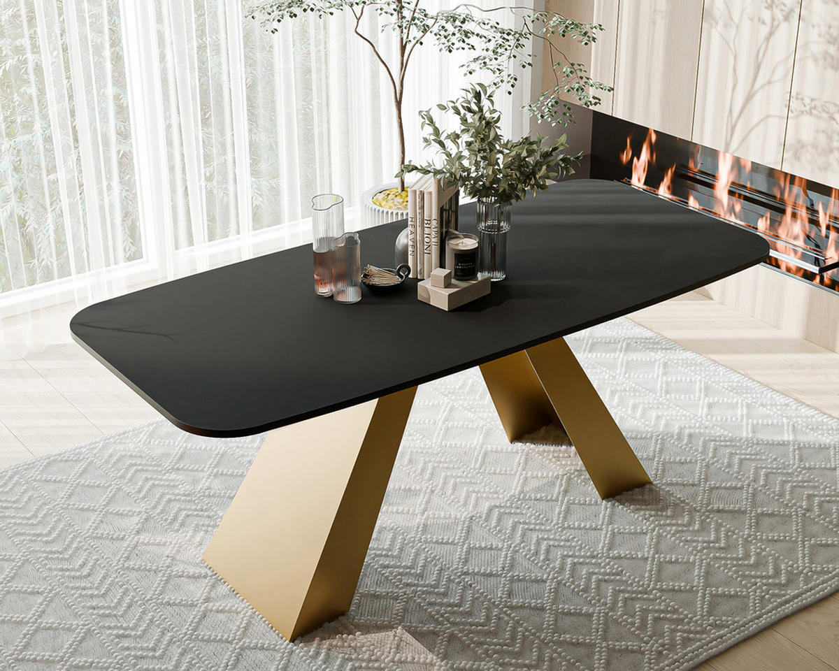 AUSZIEHTISCH ZENITH 160/90/76 cm mit Metallgestell, Gold / Schwarz - Goldfarben/Schwarz, Holzwerkstoff/Metall (90/160/76cm) - Idohome