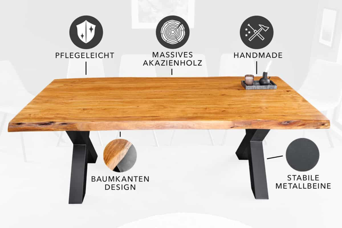 ESSTISCH MAMMUT Akazie 200cm - Schwarz/Braun, Holz/Metall (100/200/74cm) - riess-ambiente