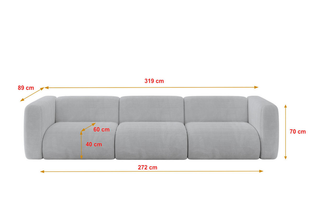 MODULÁRNÍ pohovka MIRA-S2, 3místná, 319 × 89 × 70 cm, šedá, manšestr - šedá/černá, kompozitní dřevo/textil (319/70/89cm) - ALTDECOR