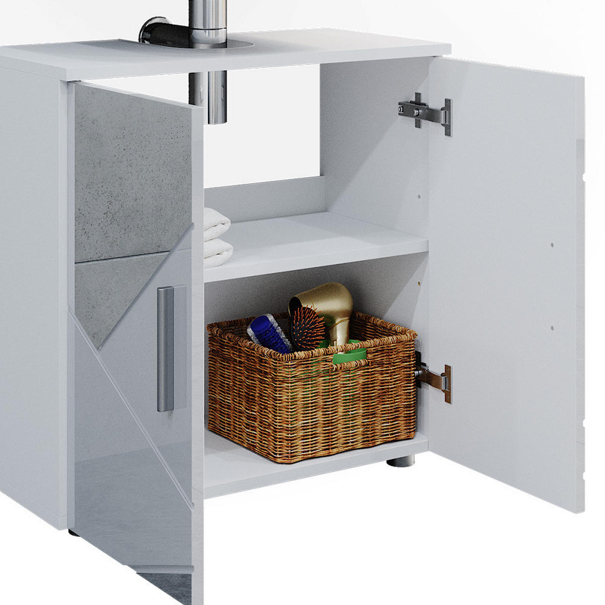 BADMÖBEL-SET Irma Weiß 3 Teile, mit Hochschrank - Weiß Hochglanz/Weiß, Holzwerkstoff (80/58.6/41cm) - Vicco