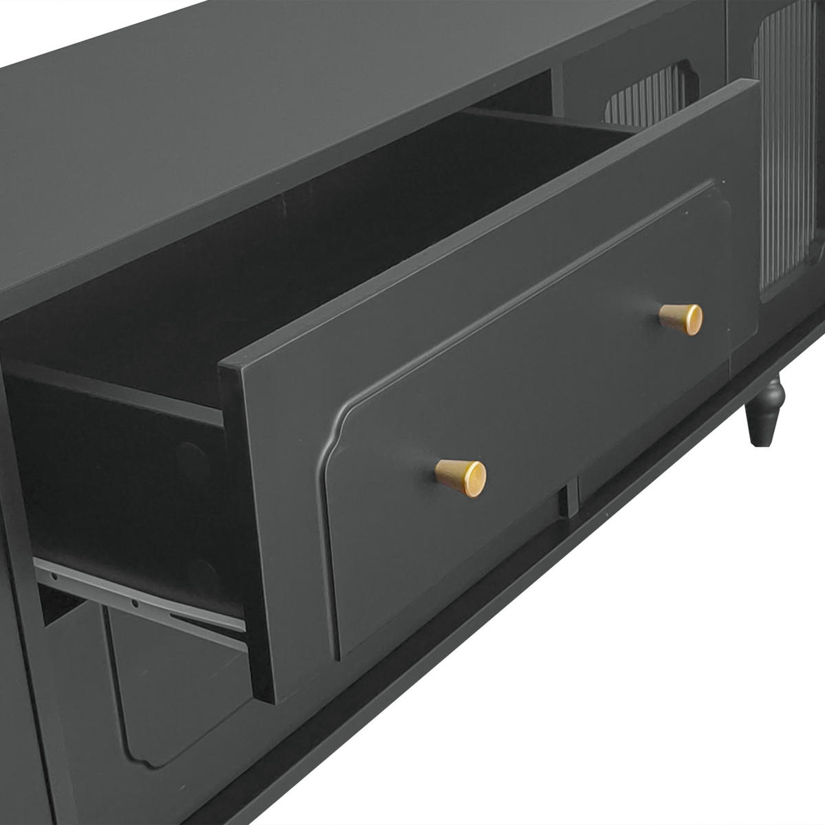 TV STOLEK černý a zlatý 175 cm s rýhovaným sklem a retro designem - černá, kompozitní dřevo (175/55.5/38cm) - Urban Meuble