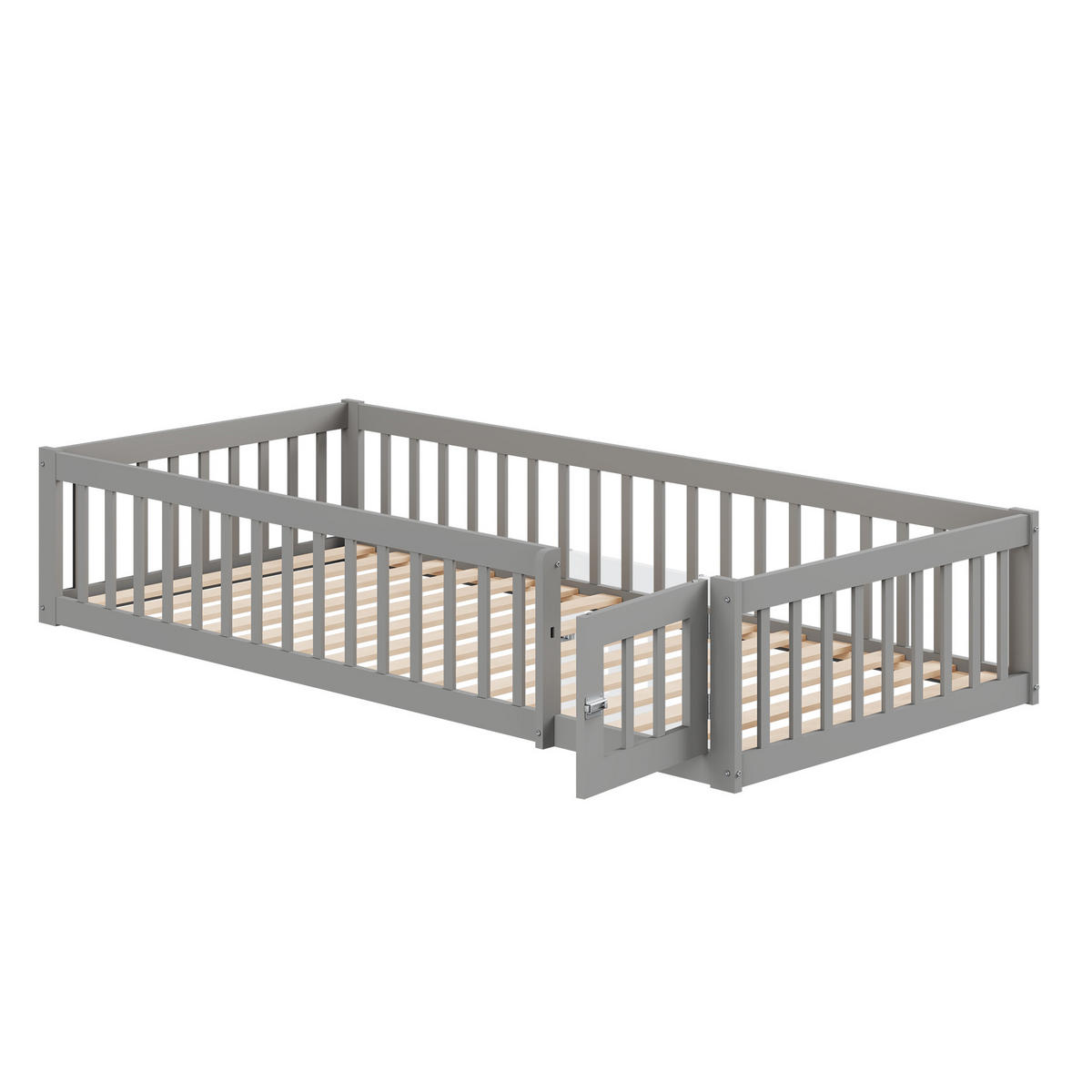 KINDERBETT 90/200 cm DE-01313, in Grau, mit Stauraum und Schutzgitter - Grau, Holz (90/200cm) - ComfortXL