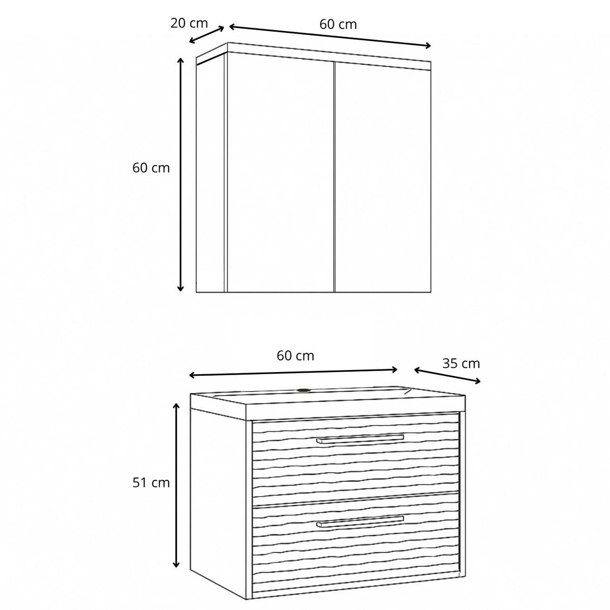BADMÖBEL-SET Etna 3 Teile Schwarz Matt - 60 x 35 x 51 cm - Schwarz, Holz (60/53/35cm) - Badplaats