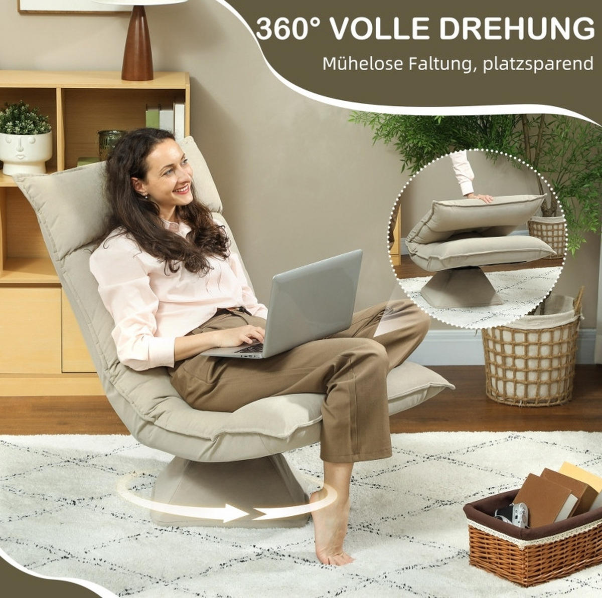 BODENSTUHL drehbar verstellbar Polyester Beige - Beige, Kunststoff (62/95/70cm) - Beauniv