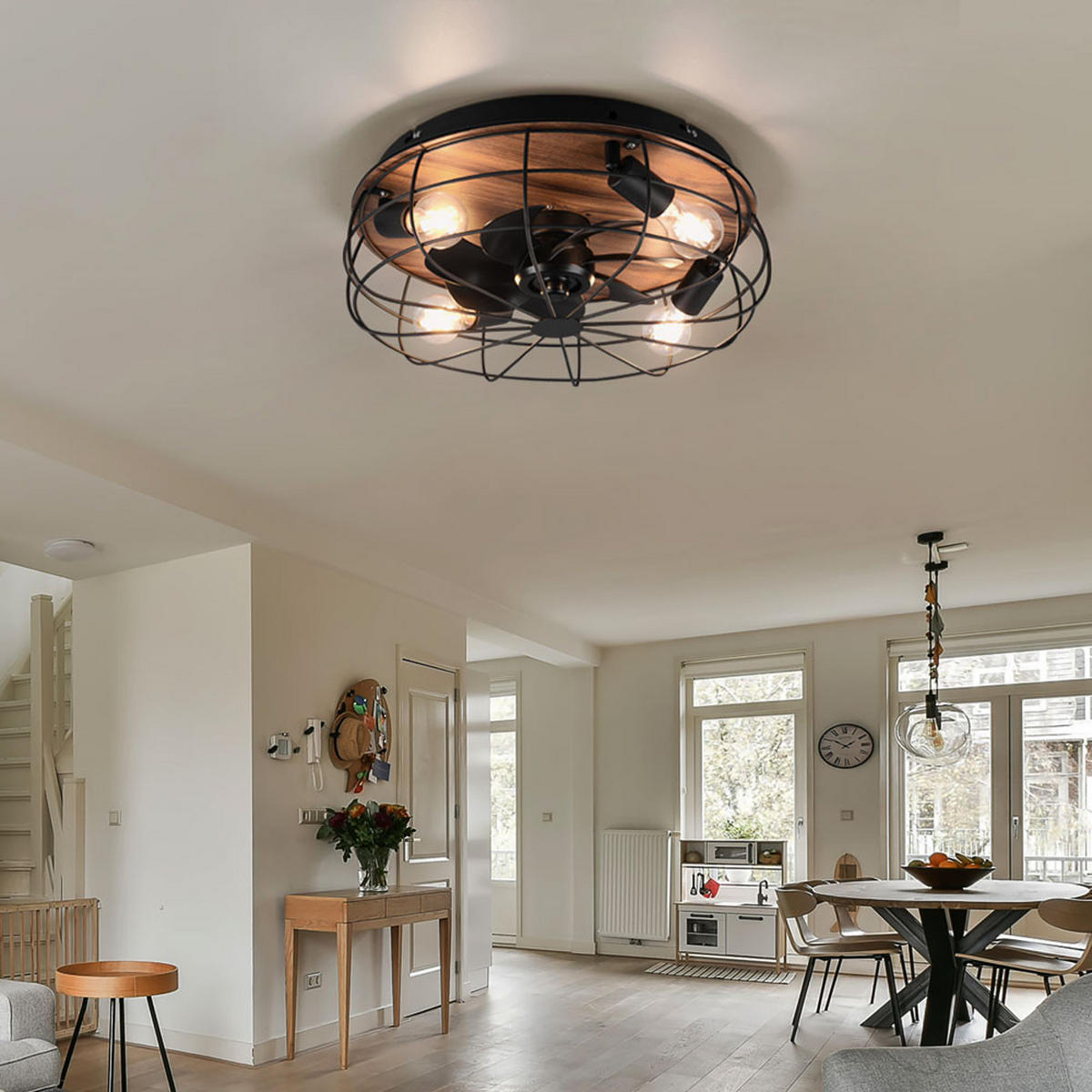 DECKENLEUCHTE TRONDHEIM Schwarz Holzoptik - Schwarz, Metall (48/48/17cm)