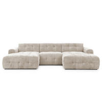 WOHNLANDSCHAFT in U-Form mit raffinierten Steppungen, 6-Sitzer, Wellenunterfederung, B323/T161/H79 cm, Chenille-Bezug in Sand Grau / 21048 - Sandfarben/Greige, Kunststoff/Textil (323/79/161cm) - luma-home