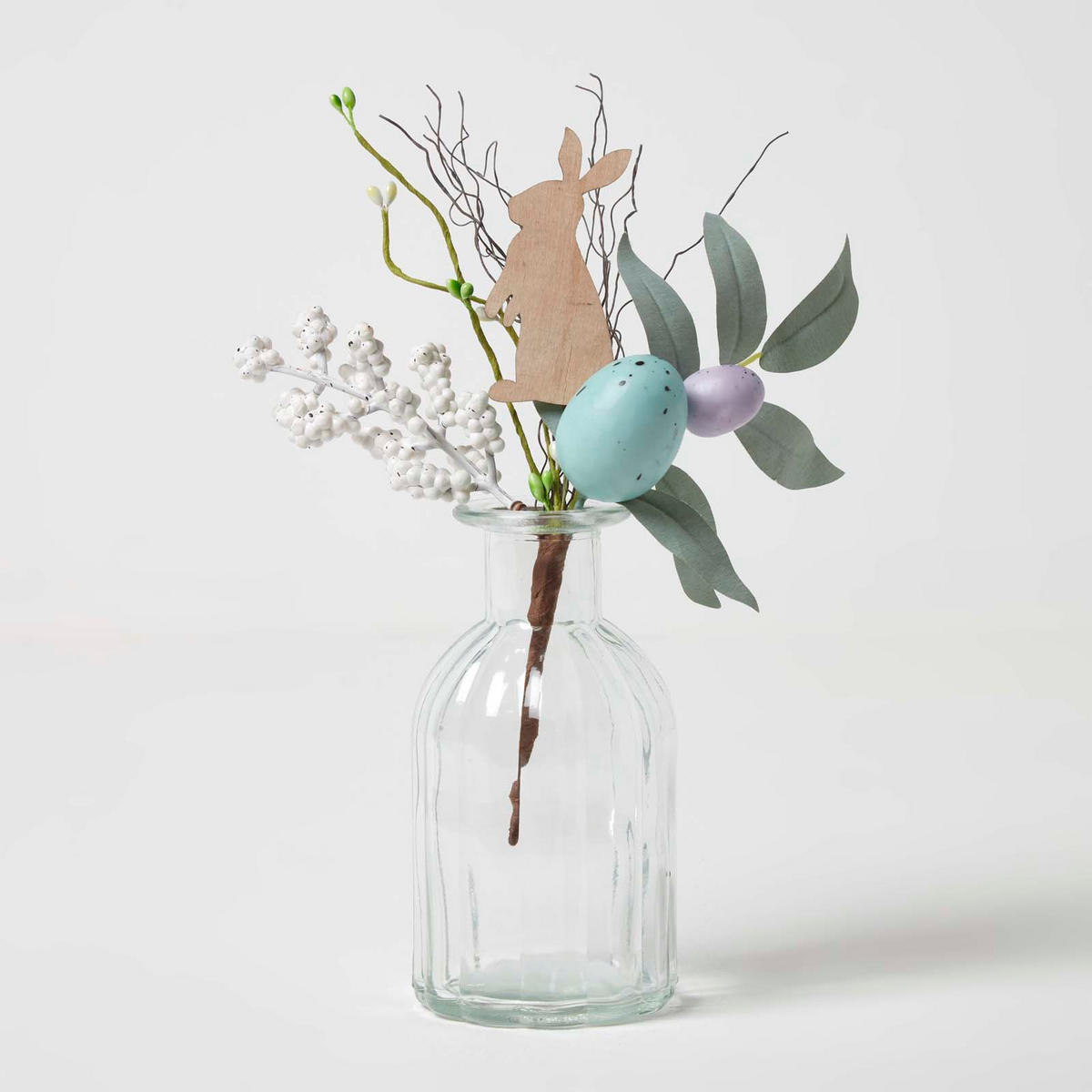 OSTERDEKO Zweig mit Eiern & Hase, 24 cm - Multicolor, Kunststoff (14/24/24cm) - Homescapes