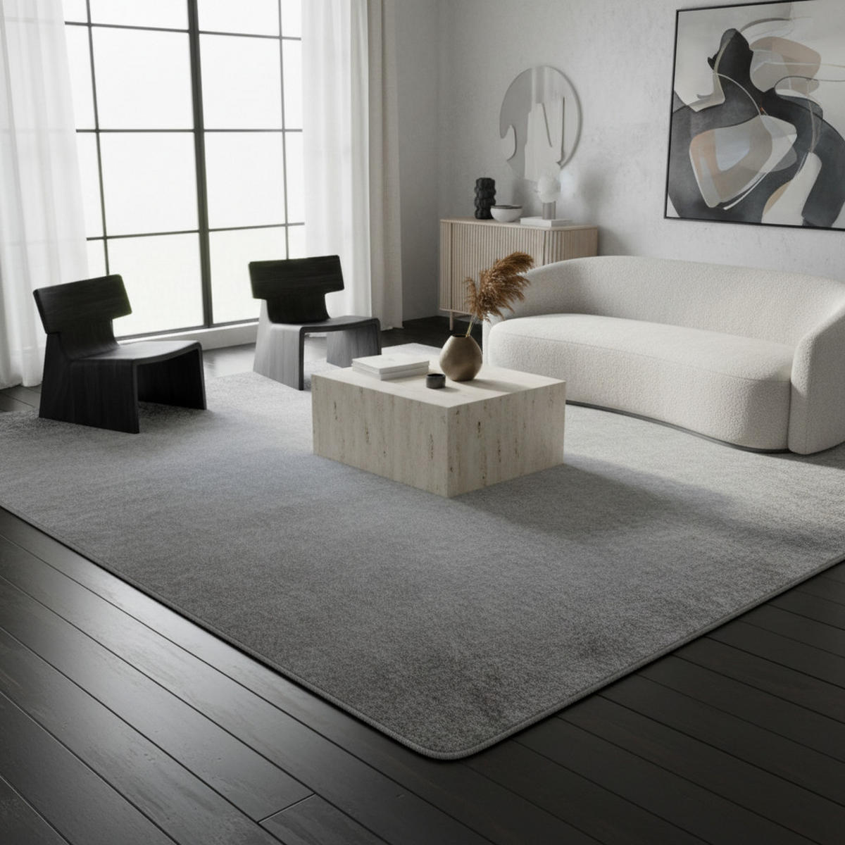 TEPPICH Kurzflor Unifarben Polyester Antirutsch Wohnzimmer Silber Rund 200x200 - Silberfarben, Textil (200/200cm) - KADIMA DESIGN
