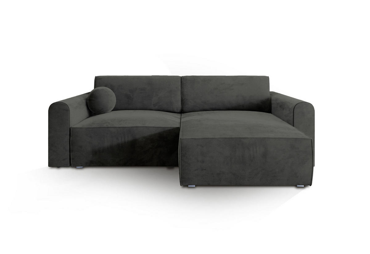 ECKSOFA FIANO M Schwarz Velours-Stoff mit Schlaffunktion - Schwarz, Holz (245/148cm) - MASSENO