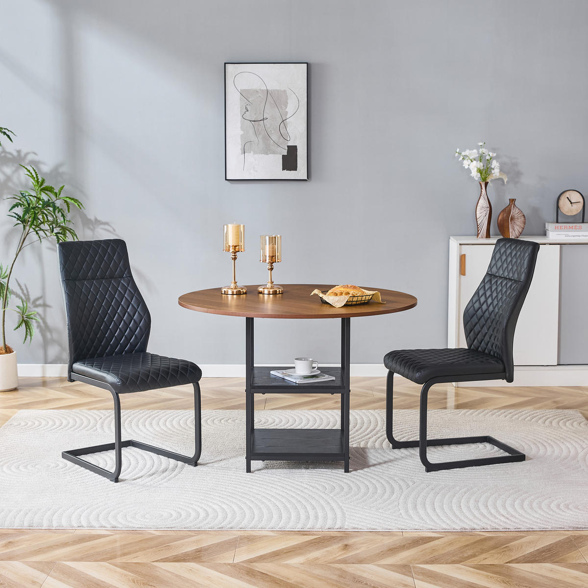 ESSGRUPPE DE-39436 3-teilig, mit doppelter Ablage und 2 Stühlen Schwarz - Schwarz, Holzwerkstoff (107/75/107cm) - ComfortXL