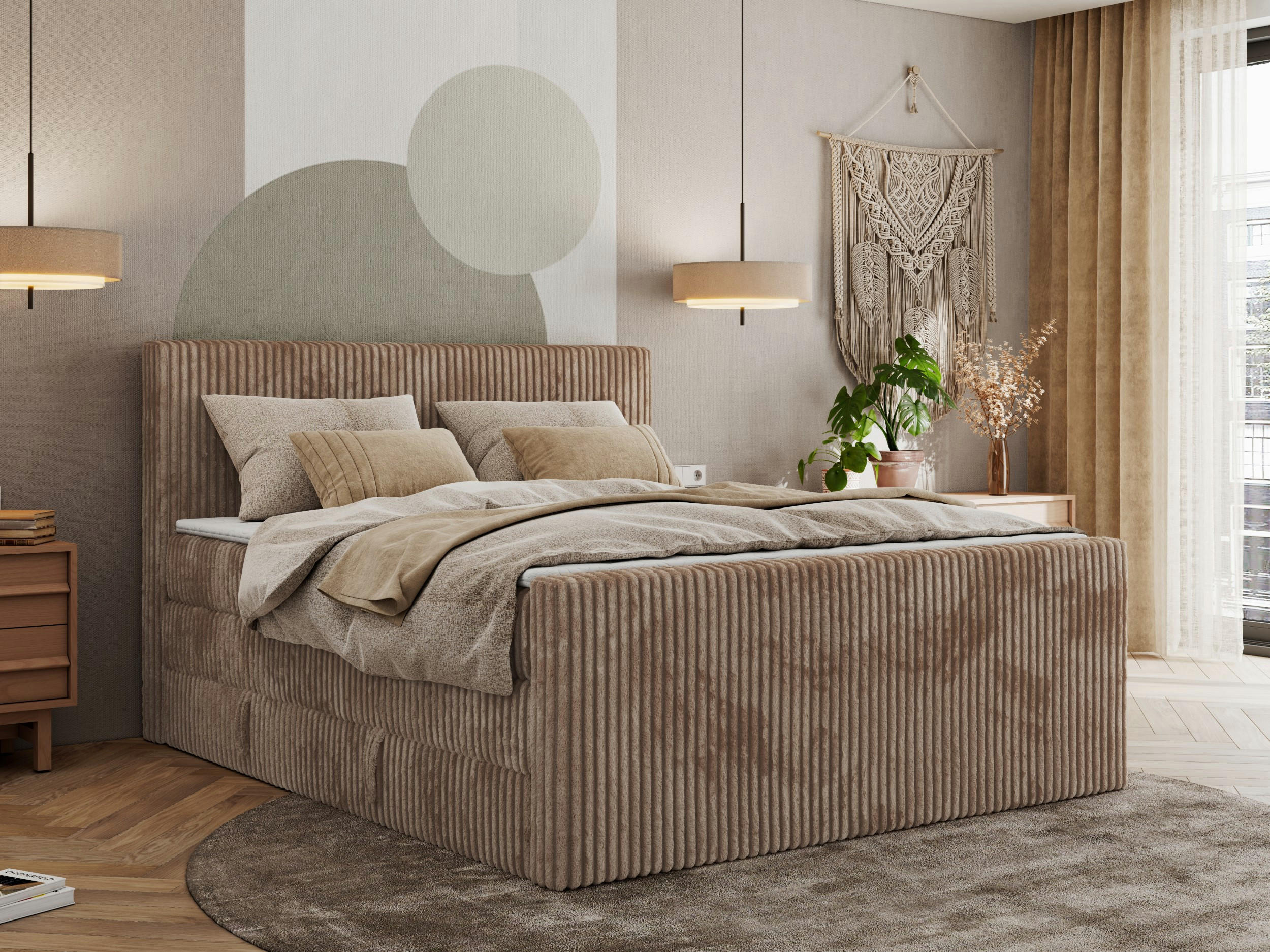 BOXSPRINGBETT TILIANO KING DUO 140/200 - Braun Cord - H3 - Braun, Textil (140/200cm) - MKS