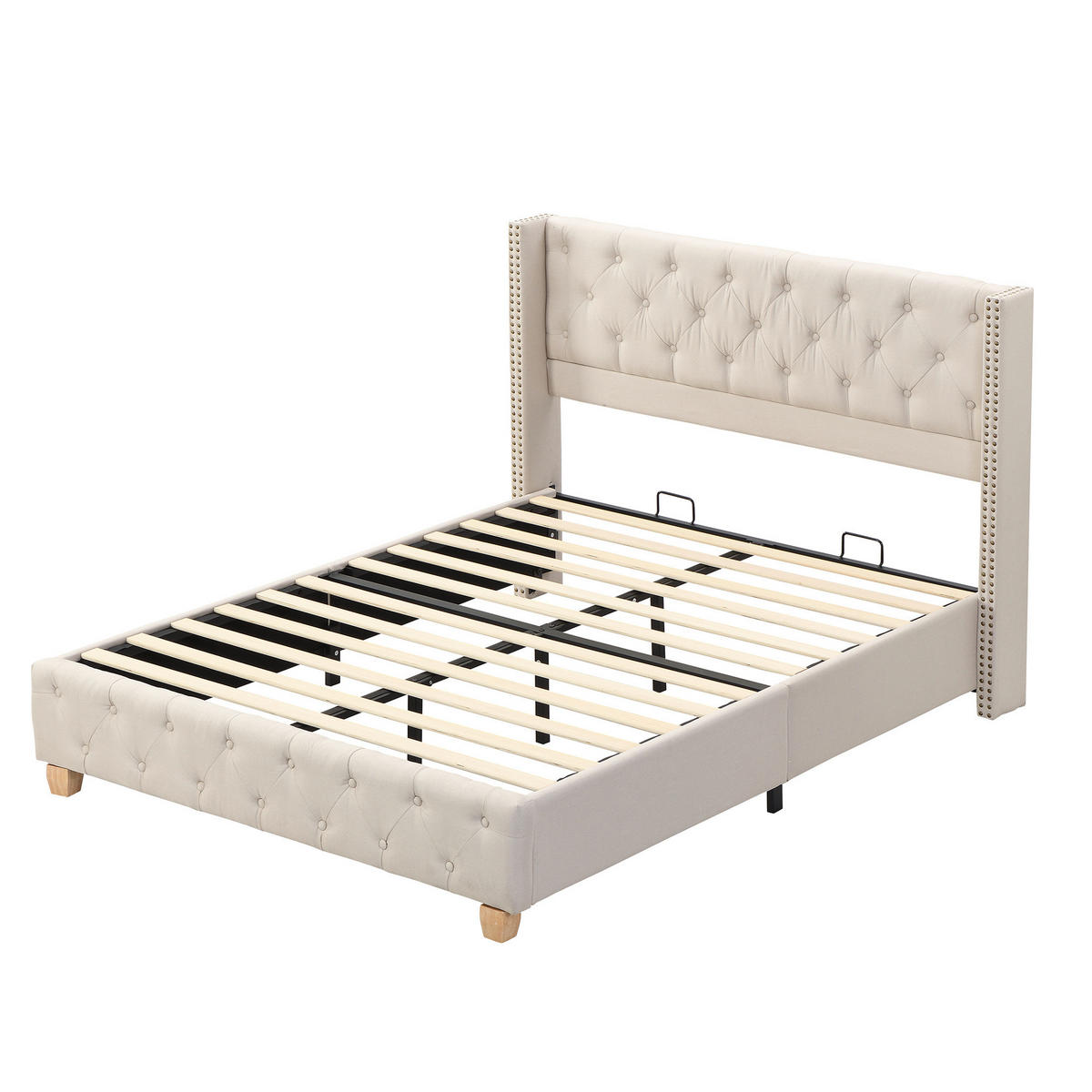 POLSTERBETT 160/200 cm mit Lattenrost und gepolstertem Kopfteil in Beige - Beige, Textil (160/200cm) - BEAOK
