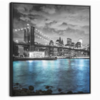 LEINWAND Bilder mit Rahmen - New York - Skyline - Stadt - Blau - 90x90 - Blaugrau, Textil (90/90cm) - MuchoWow