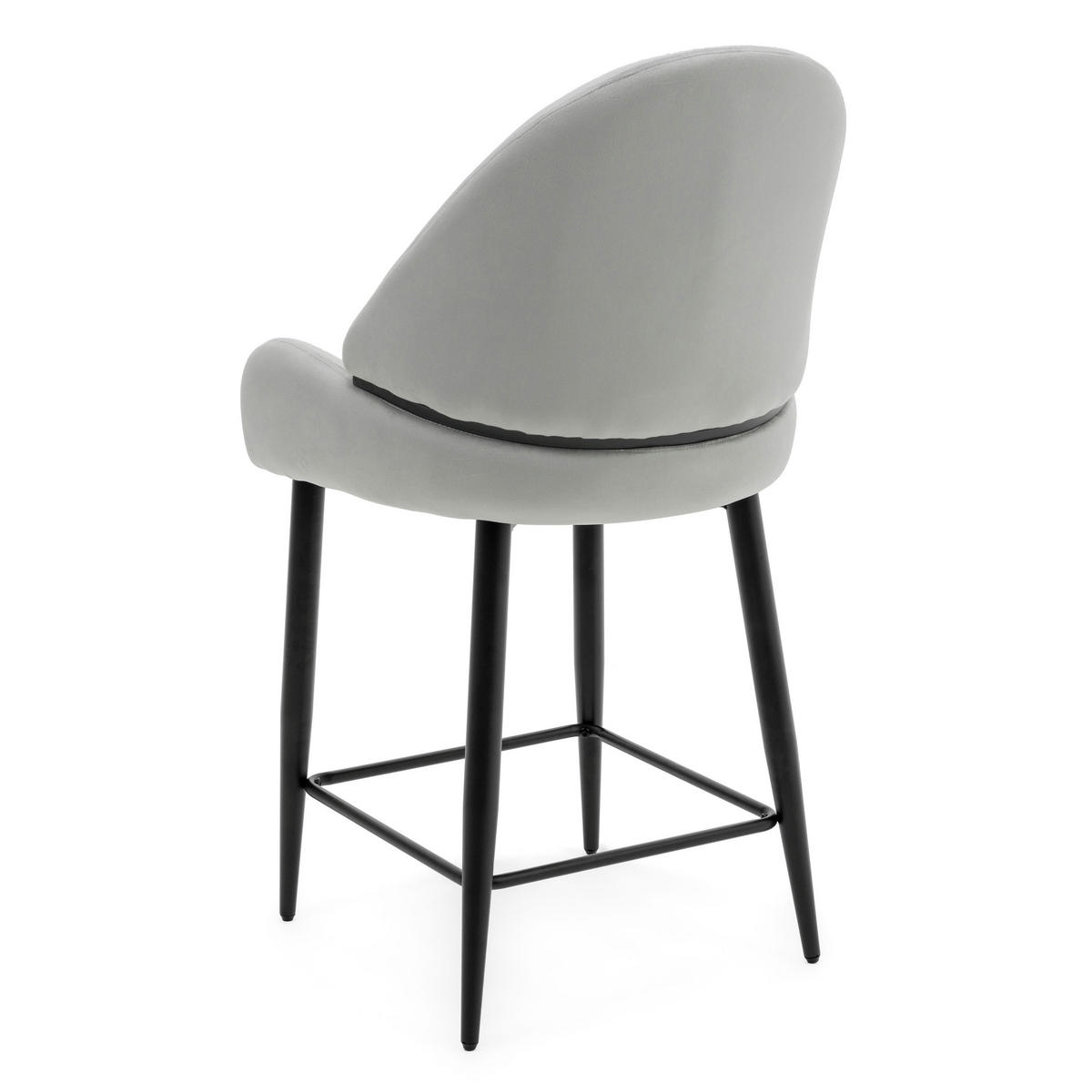 BARHOCKER BERGAMO gepolsterter mit Steppung - hellgrau - Samt Velour - Hellgrau/Schwarz, Textil/Metall (56/106/61cm) - NEW HOME
