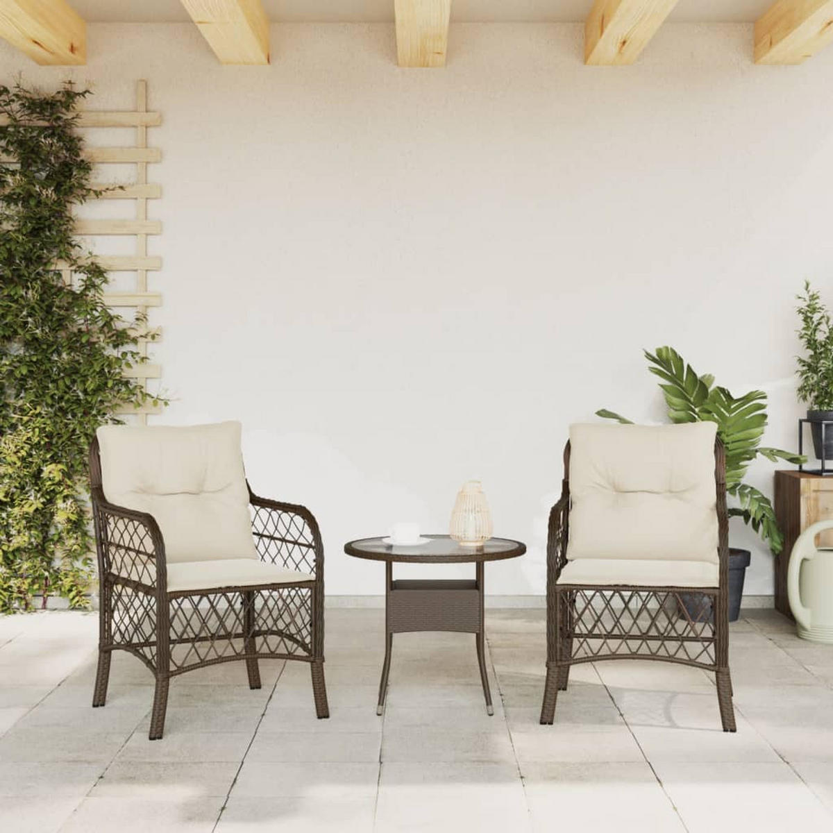 GARTENSTÜHLE Mit Kissen 2er Set Braun Poly Rattan - Braun, Kunststoff (58.5/86/67cm) - vidaXL