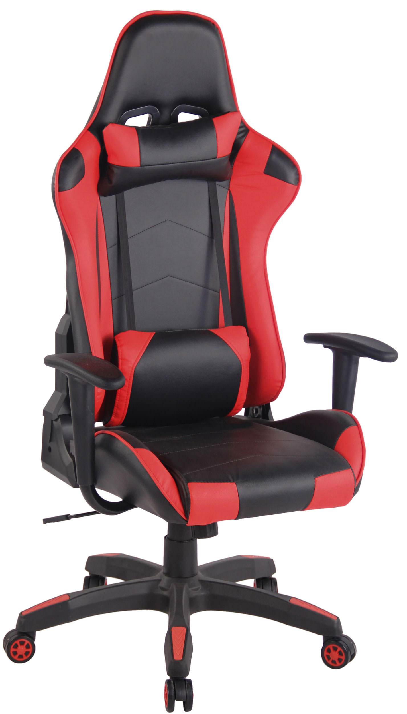 GAMINGSTUHL Lederlook schwarz/rot - Chromfarben/Rot, Kunststoff/Textil (65/128/50cm) - CLP