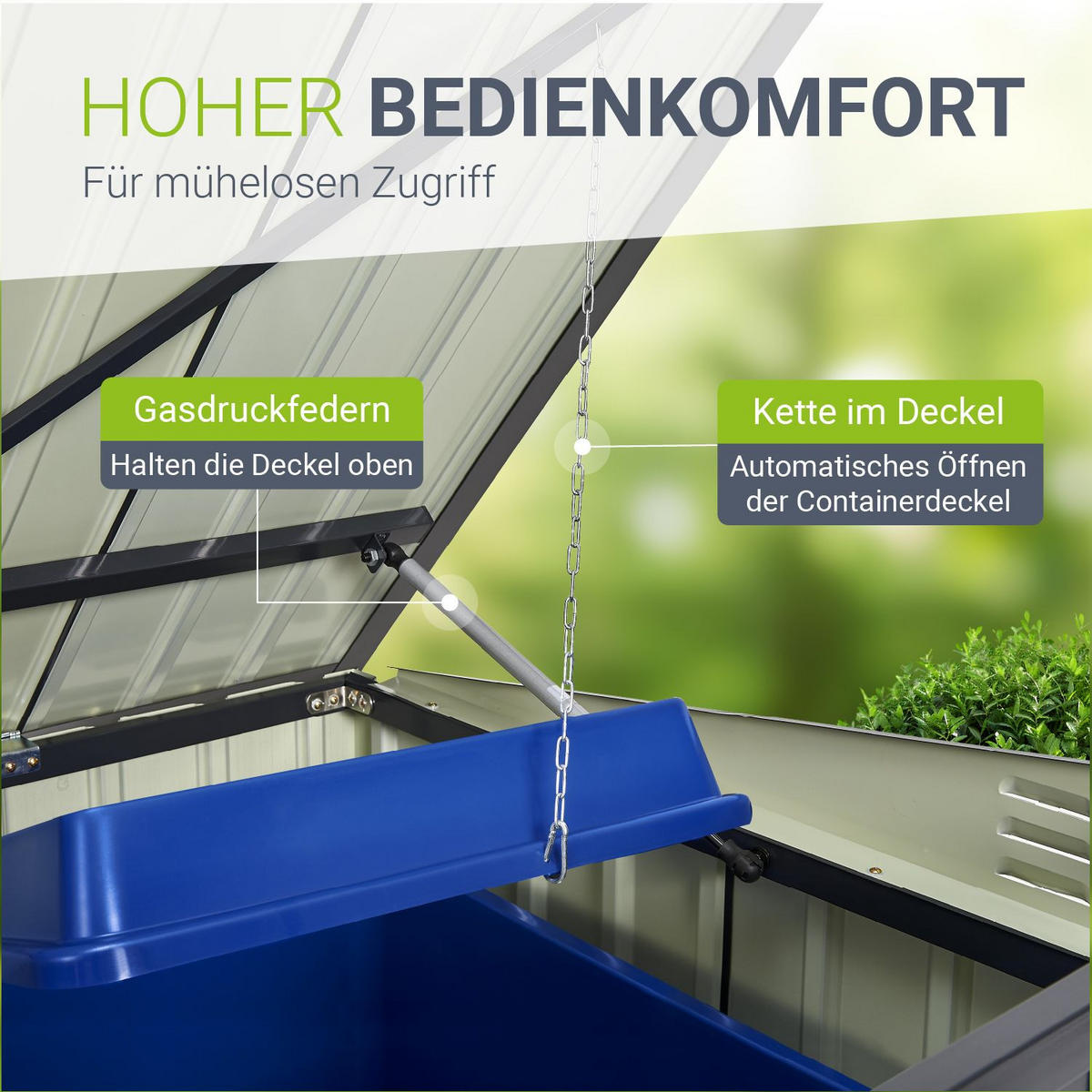 MÜLLTONNENBOX Namur Grau - Anthrazit, Metall (200/128/105cm) - Juskys