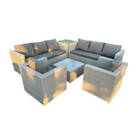GARTENSOFA SET mit Couchtisch Polyrattan Helles Grau 8-Sitzer - Hellgrau, Metall - Fimous