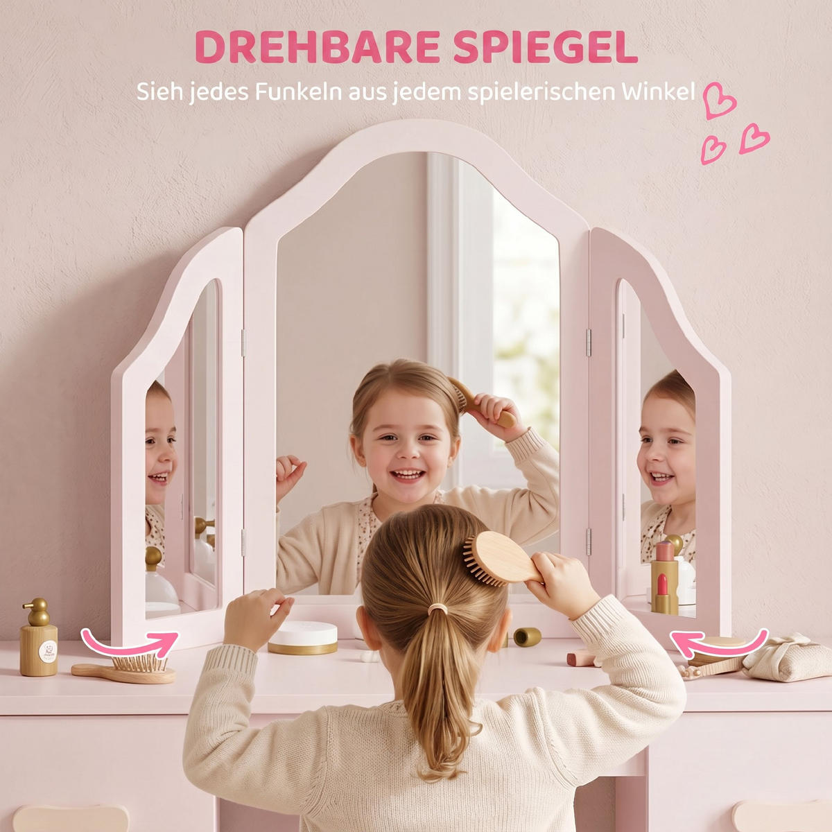 KINDERSCHMINKTISCH-SET MDF Acryl Rosa - Rosa/Naturfarben, Holzwerkstoff (33/90.7/79.5cm) - AIYAPLAY