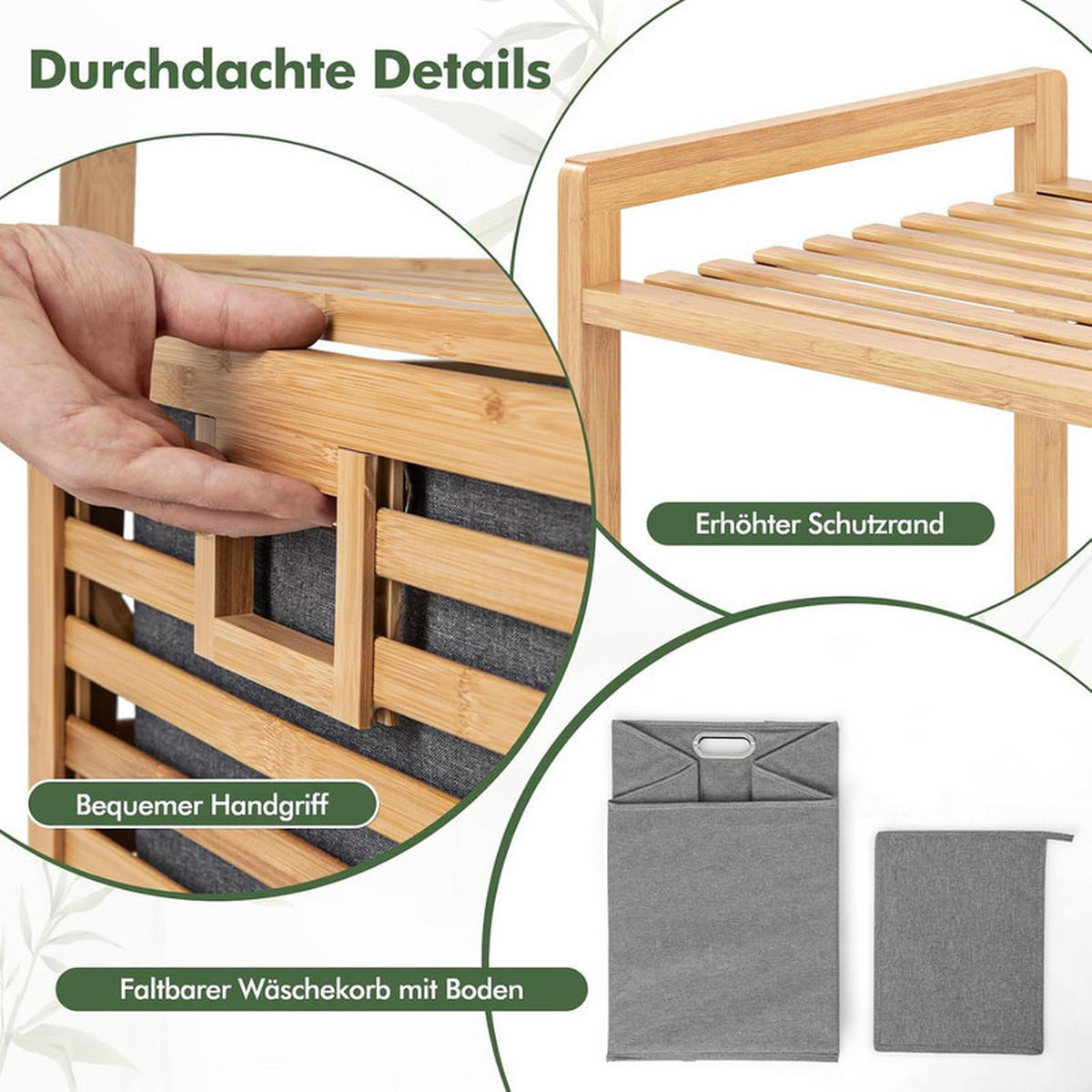 BADREGAL mit Wäschekorb natur - Naturfarben, Naturmaterialien (43.5/96/33cm) - COSTWAY
