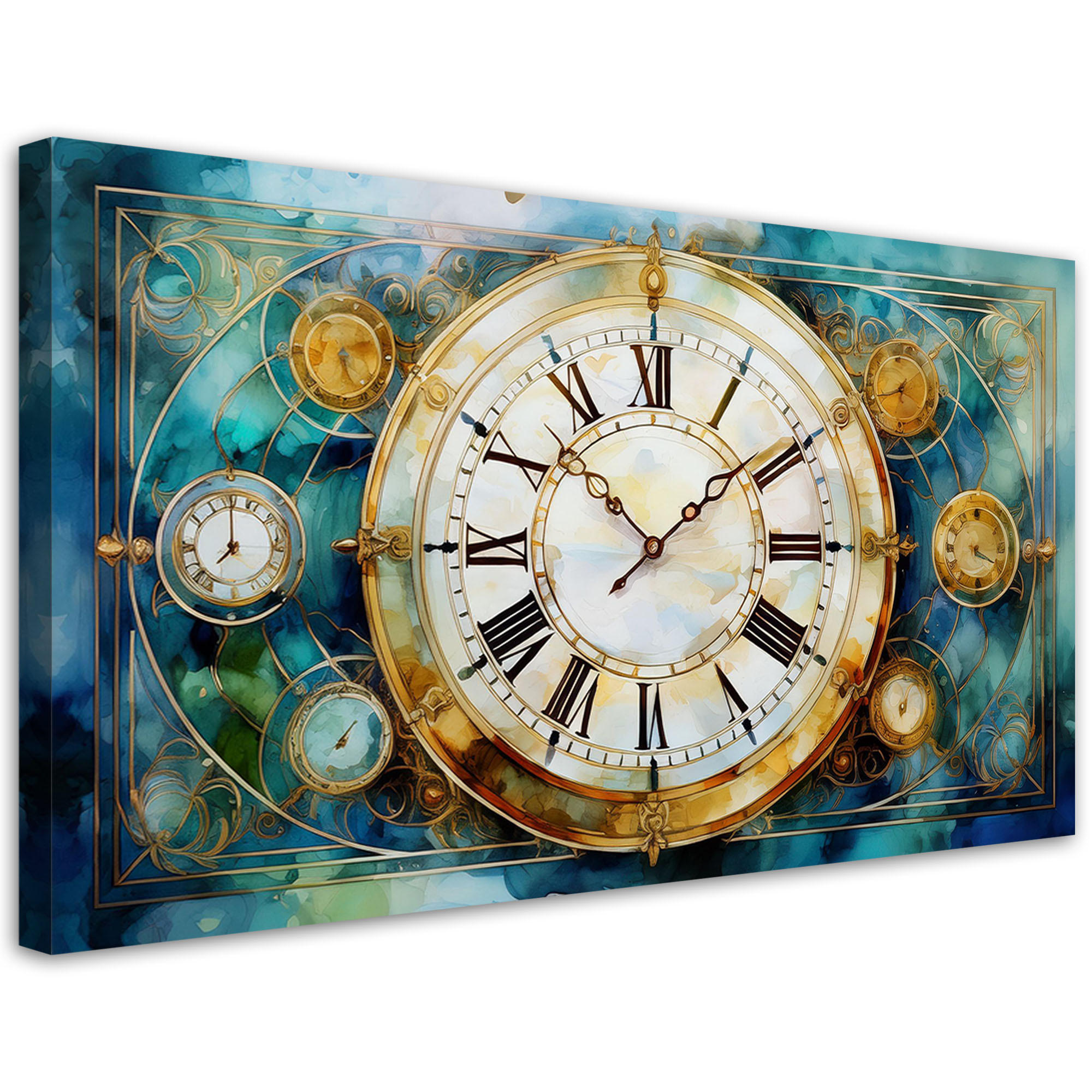 WANDBILD vintage türkis uhr - Türkis, Textil (80/40cm) - Feeby