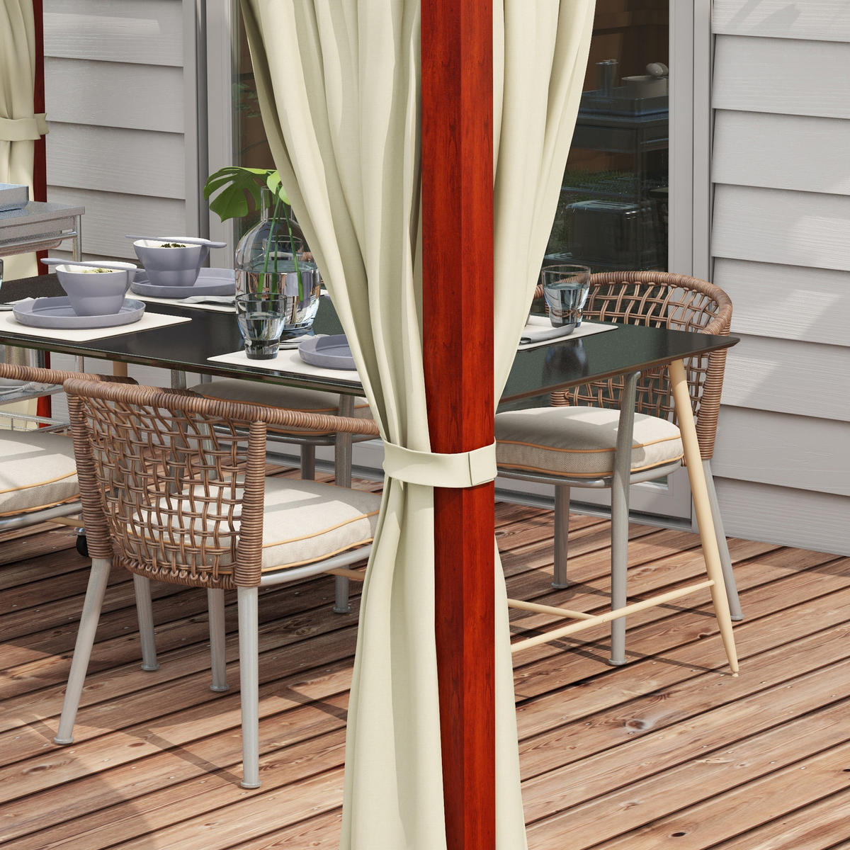 GARTENPERGOLA versenkbare Gartenpergola, wetterbeständog, inkl Befestigungsmaterial, Beige - Beige, Kunststoff (345/255/300cm)