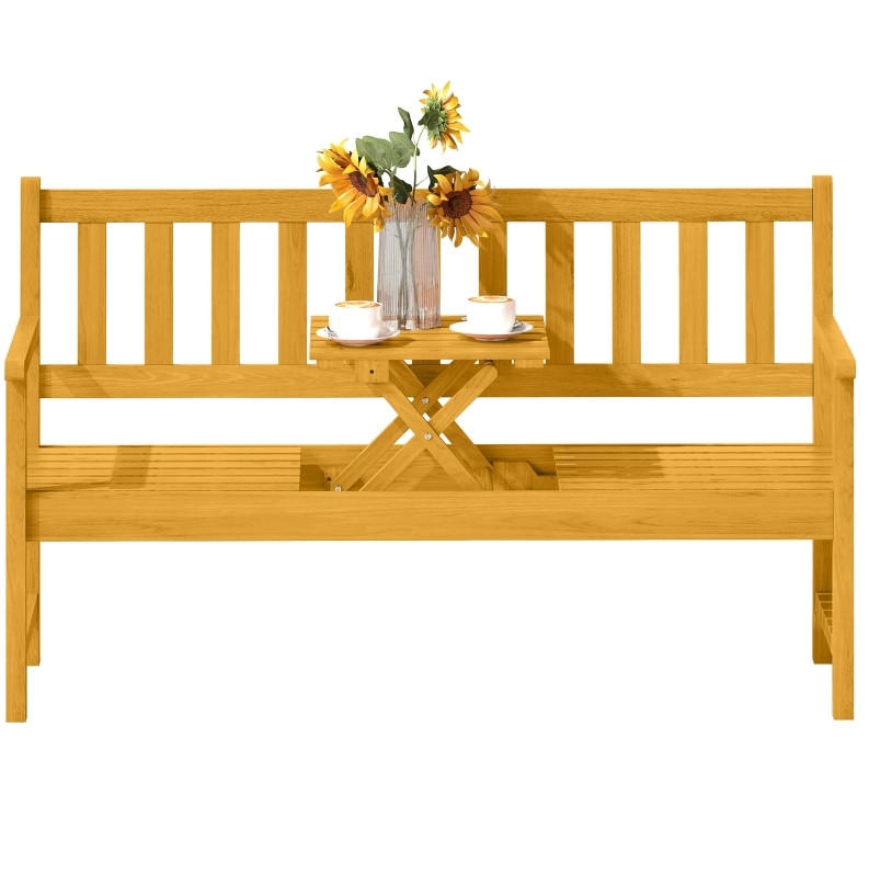 ZAHRADNÍ lavice z akáciového dřeva 149x56,5x89 cm teak s výklopným středovým stolkem a područkami - teaková, kompozitní dřevo (149/89/56.5cm) - Modfu