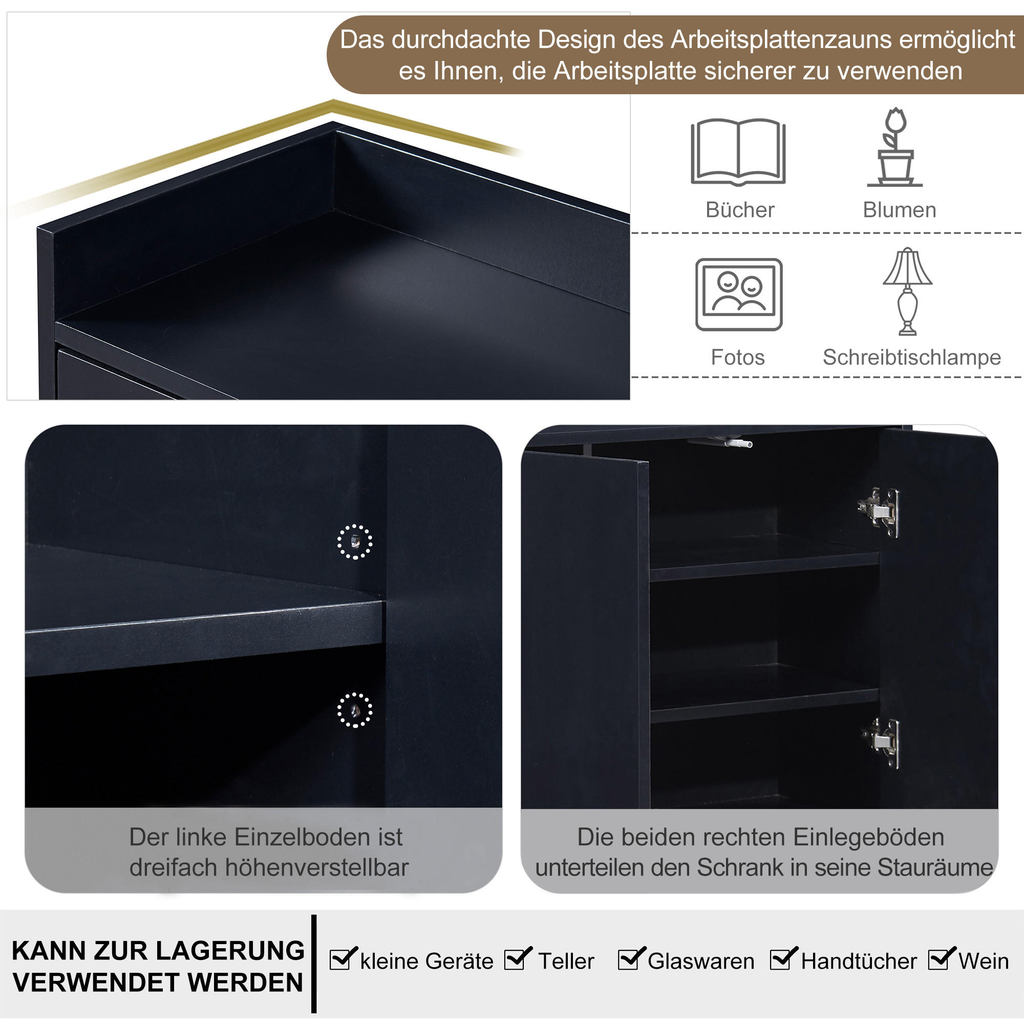 SIDEBOARD Schwarz 120/30/80 cm - Schwarz, Holzwerkstoff/Metall (30/80/120cm) - Urban Meuble
