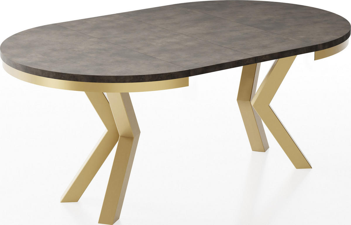 ESSTISCH Clara Gold runder ausziehbarer, Dunkelgrauer Chicago Beton 120-200/120/76 cm - Dunkelgrau/Goldfarben, Holzwerkstoff/Metall (120/120/76cm) - WFL GROUP