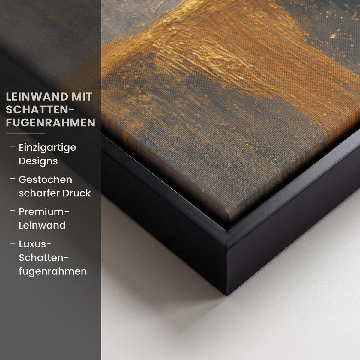 LEINWAND Bilder mit Rahmen - Baum - Blätter - Gold - Abstrakt - 50x50 - Grau, Textil (50/50cm) - MuchoWow